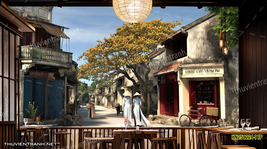 Tranh dán tường Phố cổ Hà Nội, Phố xưa - -HN251224-11P - Tranh tường chất lượng cao